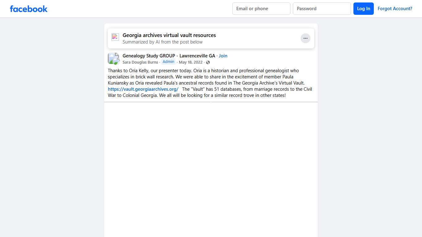 Genealogy Study GROUP - Lawrenceville GA | Thanks to Oria Kelly, our presenter today | Facebook